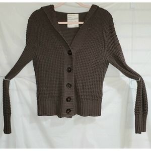 AEROPOSTALE Limited Edition Ramie Blend Cable Knit Hooded Cardigan Sweater XL